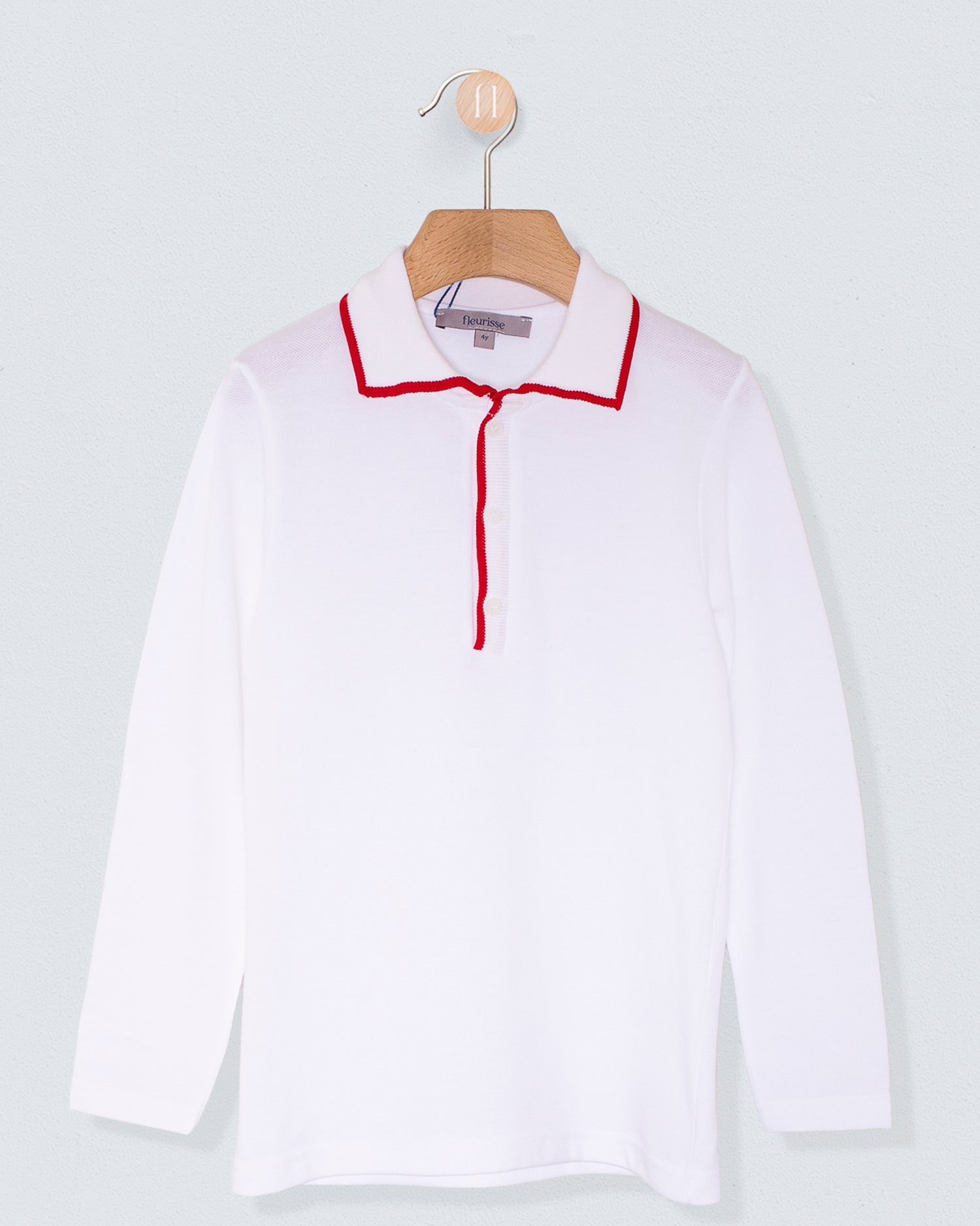 Polo Shirt Long Sleeve Red Trim Pique